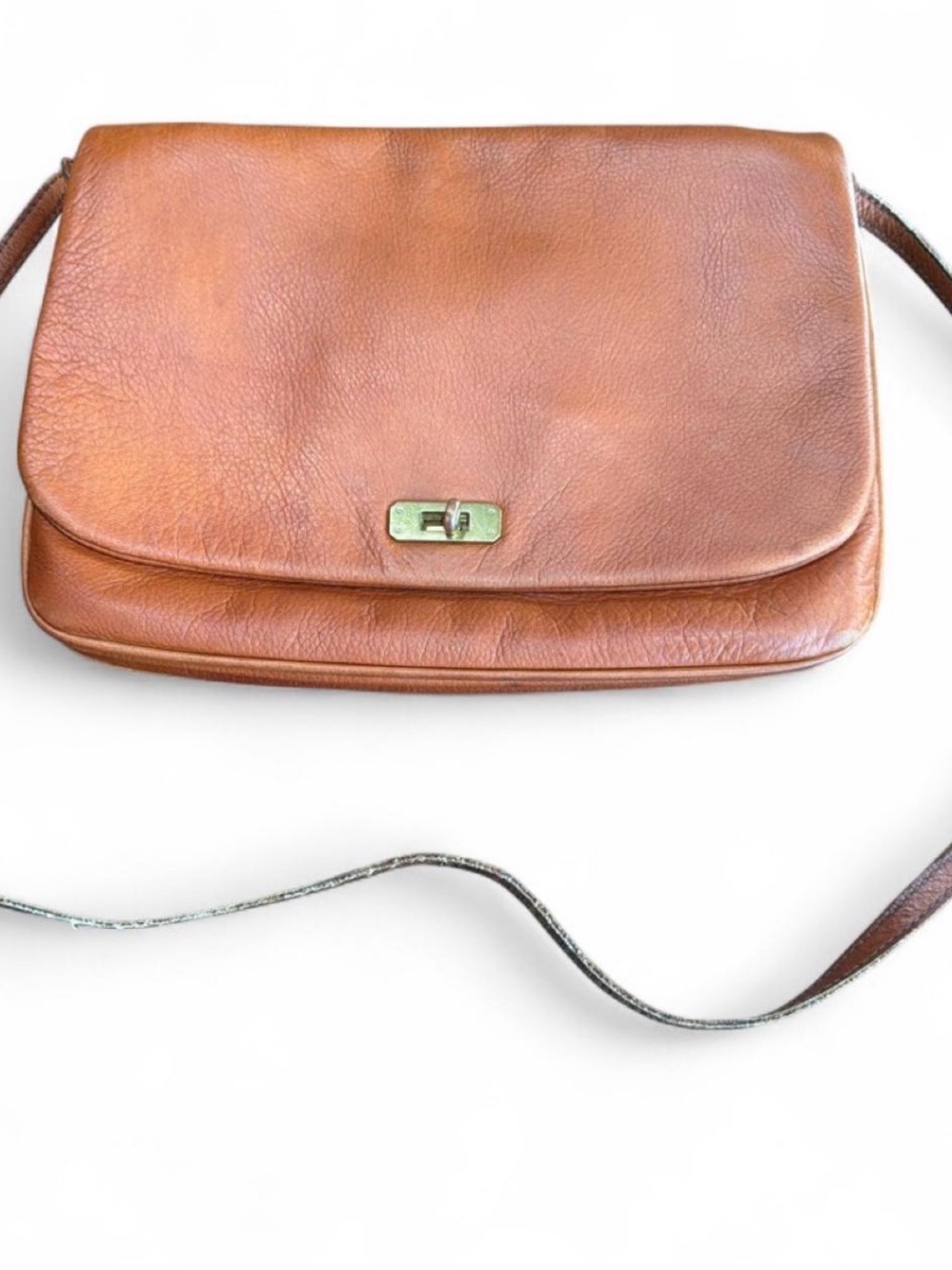 Vintage J. Crew Sophie Turnlock Leather Flap Crossbody Bag Tan